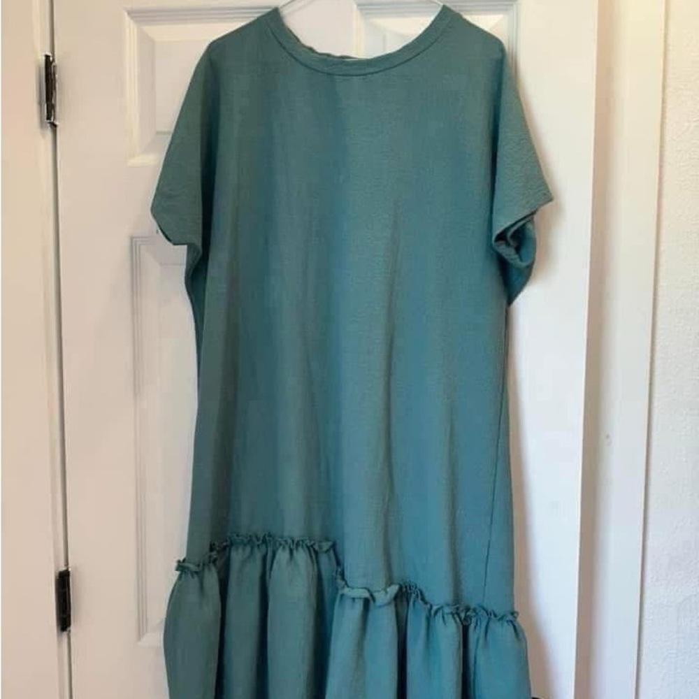 Teal Ruffle Hem Dress
